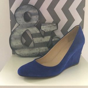 J Crew Leather Royal Blue Wedges